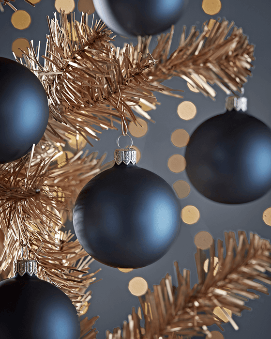 Six Small Handblown Glass Baubles - Midnight Blue