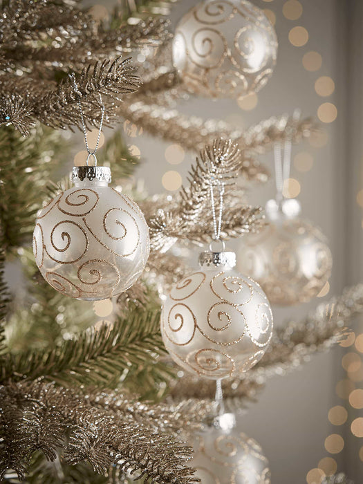 Twelve Glittered Swirl Shatterproof Baubles