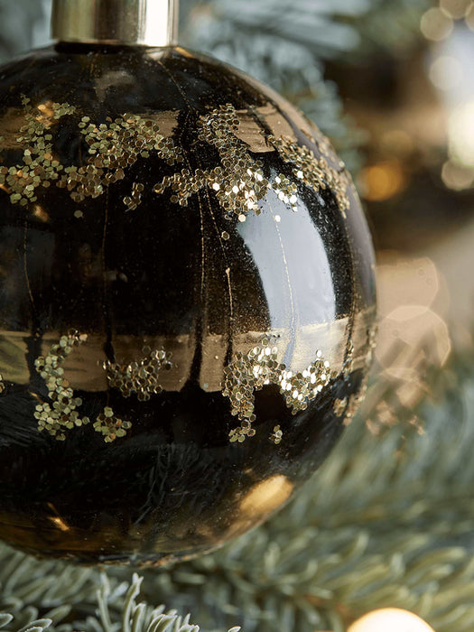 Six Black & Gold Leaf Baubles