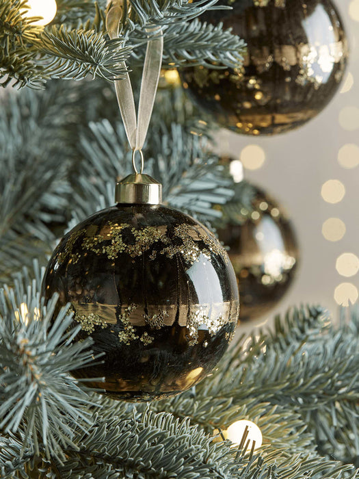 Six Black & Gold Leaf Baubles
