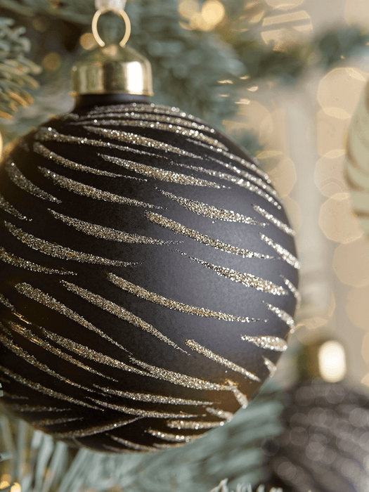 Six Golden Glittered Monochrome Baubles