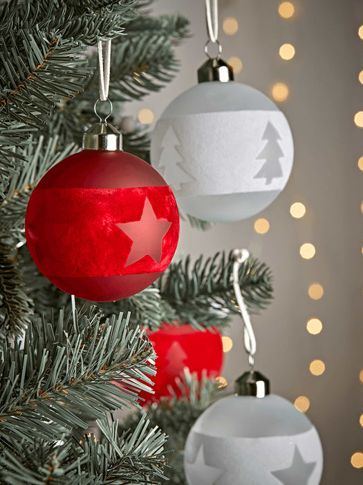 Six Flocked Border Baubles