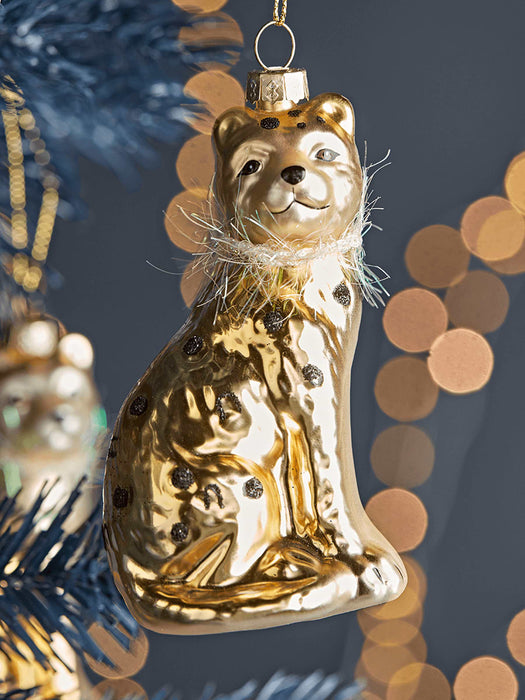 Three Gold Glass Hanging Leopards