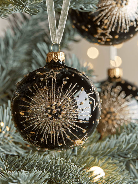 Six Black Starburst Glass Baubles