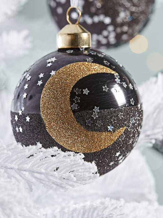 Six Glitter Moon Glass Baubles