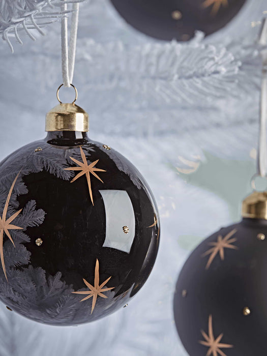 Twelve Black & Gold Night Sky Glass Baubles