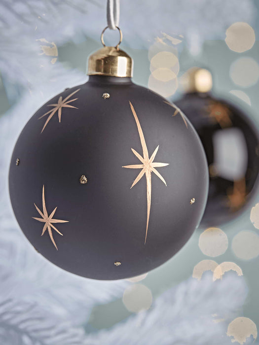 Twelve Black & Gold Night Sky Glass Baubles