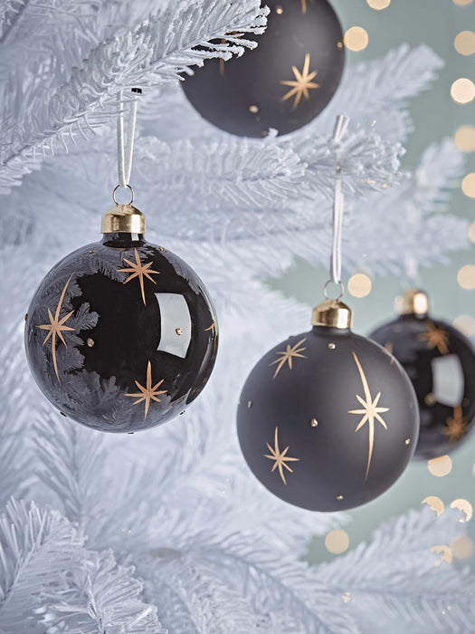 Twelve Black & Gold Night Sky Glass Baubles