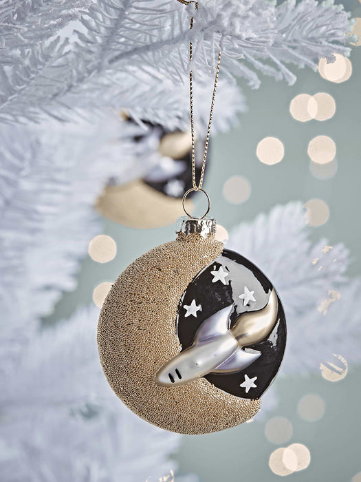 Six Moon & Rocket Glass Baubles