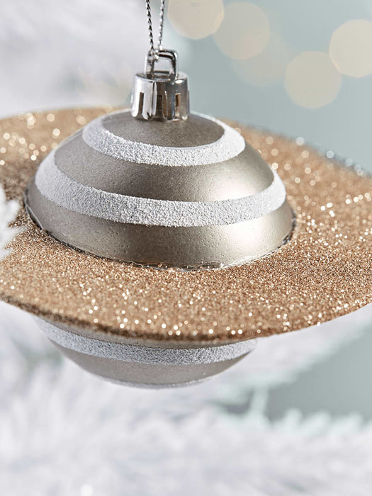 Four Glittered Planet Shatterproof Baubles