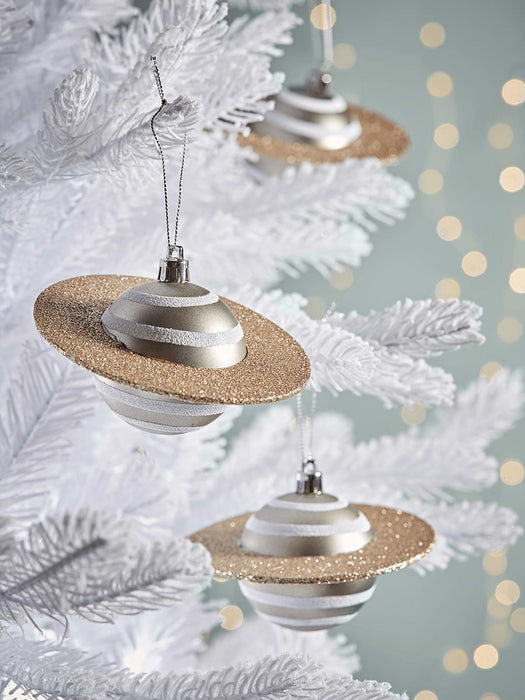 Four Glittered Planet Shatterproof Baubles