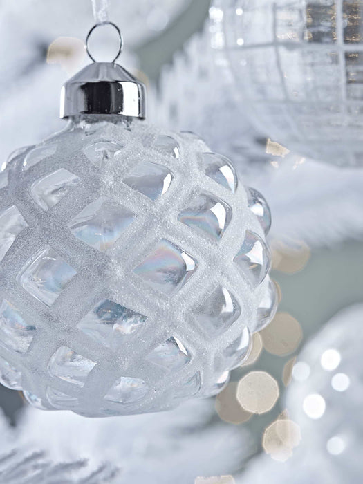 Twelve Iridescent Geometric Glass Baubles