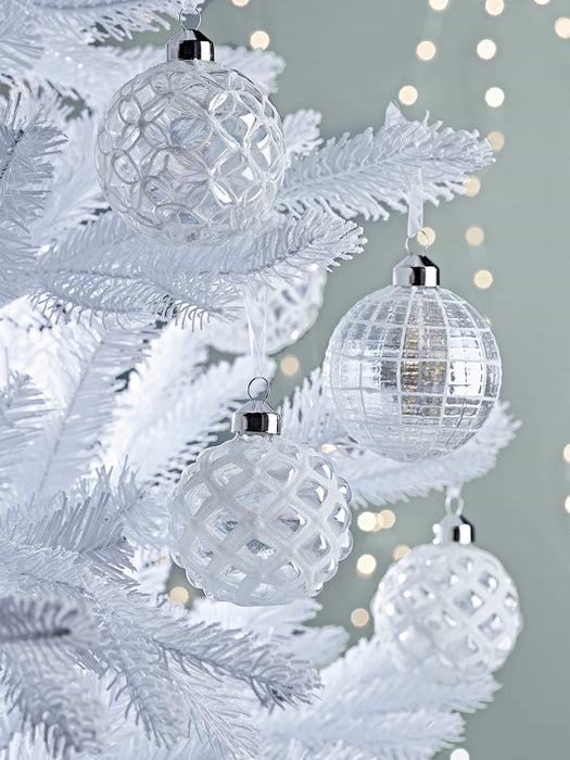 Twelve Iridescent Geometric Glass Baubles