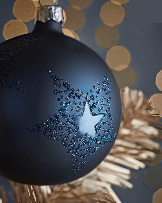 Six Deco Star Baubles - Midnight Blue