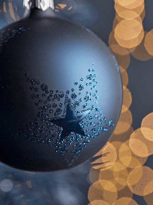 Six Deco Star Baubles - Midnight Blue