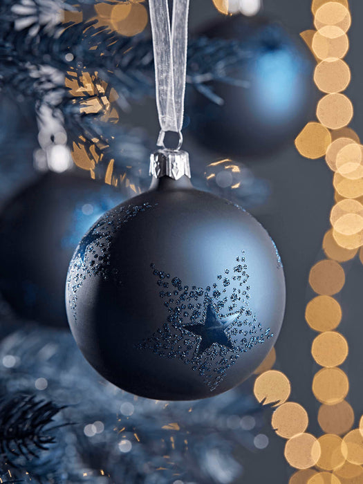 Six Deco Star Baubles - Midnight Blue