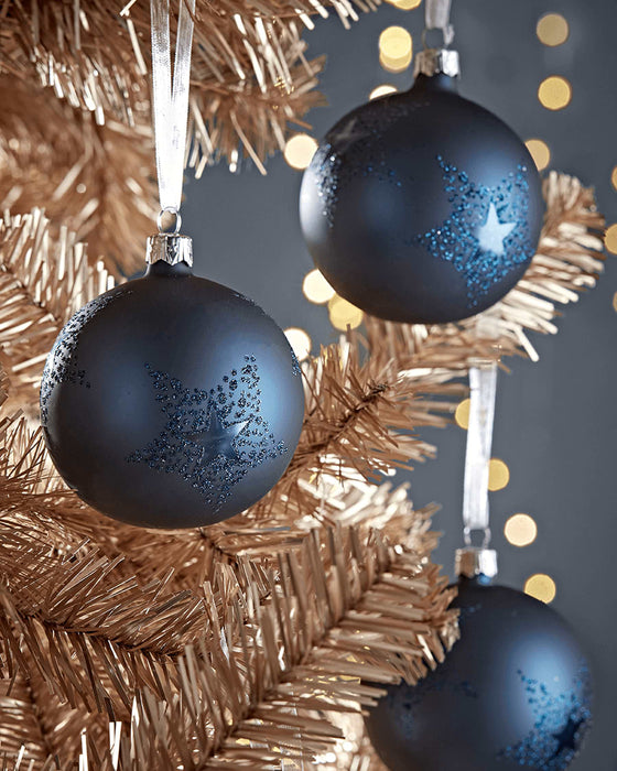 Six Deco Star Baubles - Midnight Blue