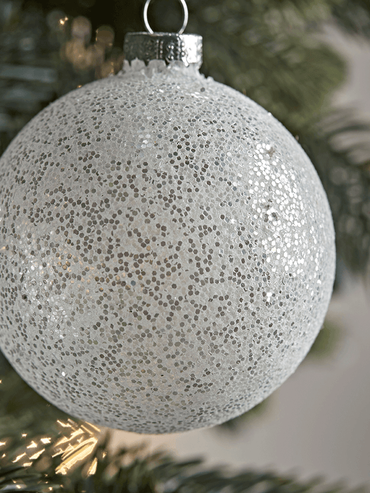 Six Frosted White Glass Baubles