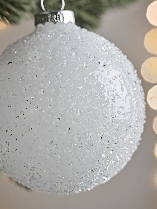 Six Frosted White Glass Baubles