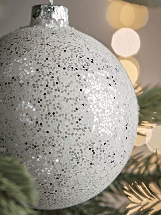 Six Frosted White Glass Baubles