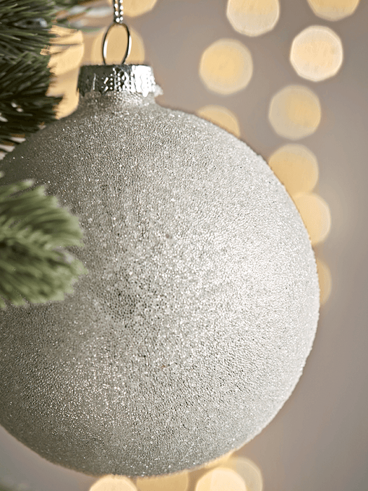 Six Frosted White Glass Baubles