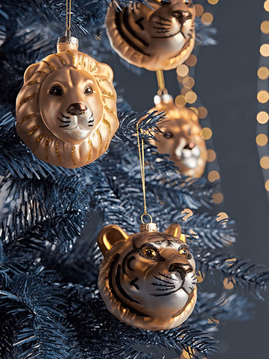 Six Lion & Tiger Glass Baubles