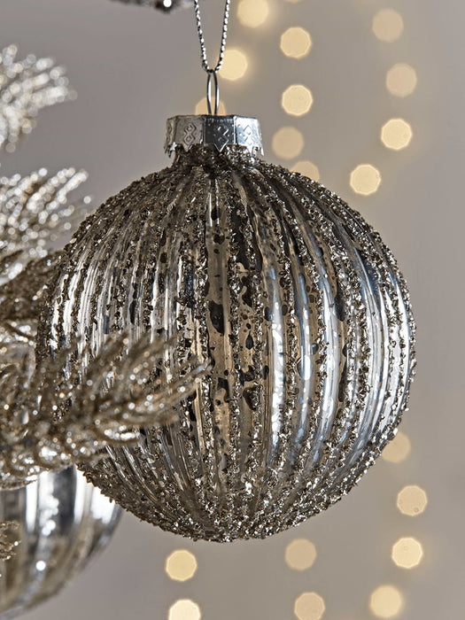 Six Mercuried Glass Fluted Baubles