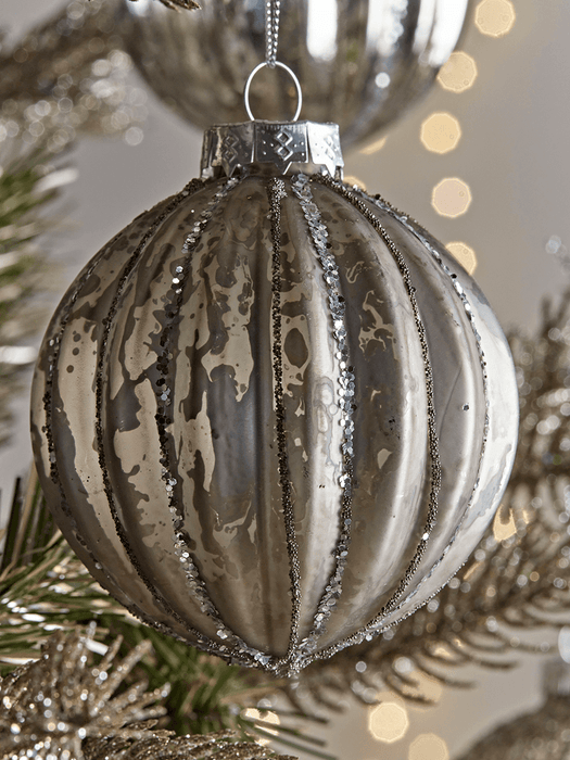 Six Mercuried Glass Fluted Baubles