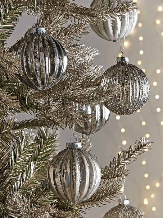 Six Mercuried Glass Fluted Baubles