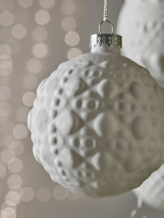 Six Winter White Textured Baubles