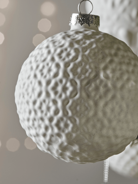 Six Winter White Textured Baubles