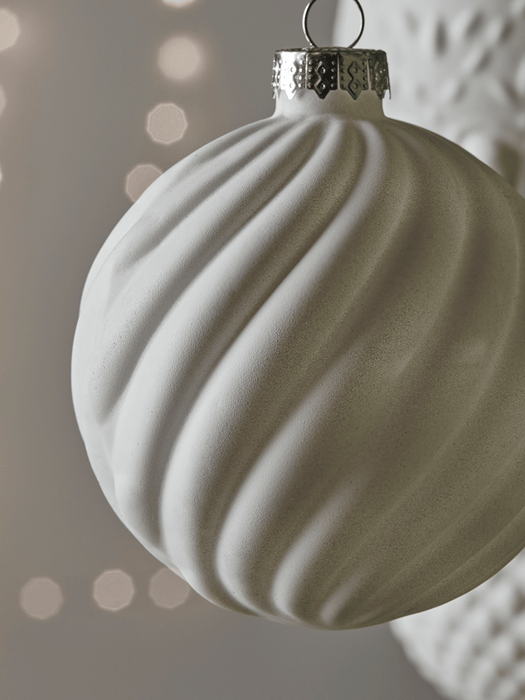 Six Winter White Textured Baubles