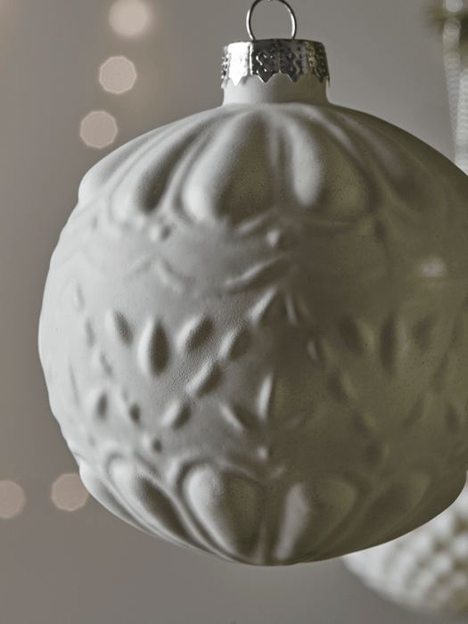 Six Winter White Textured Baubles
