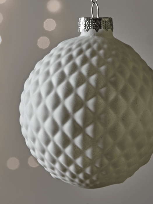 Six Winter White Textured Baubles