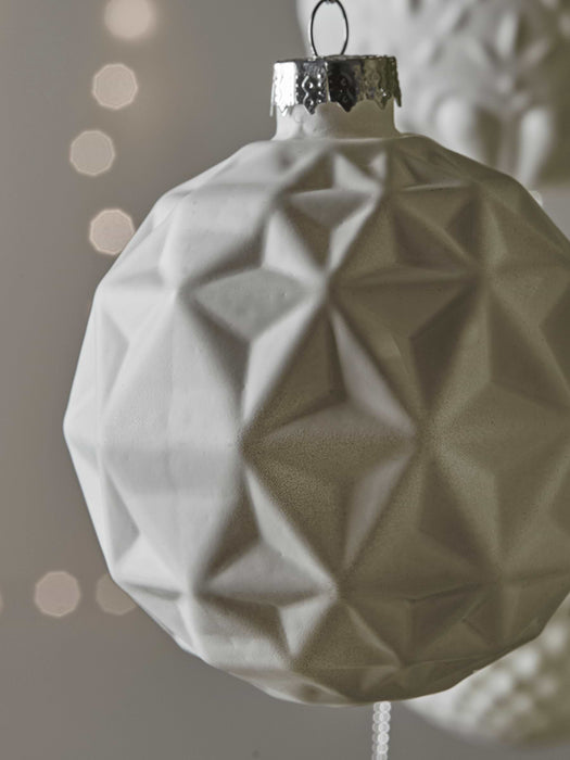 Six Winter White Textured Baubles