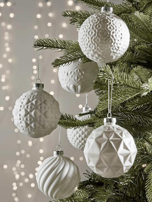 Six Winter White Textured Baubles