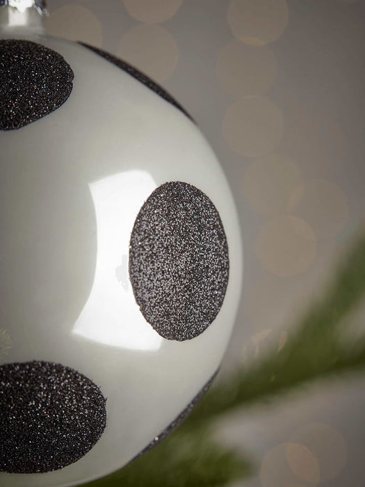Four Glittered Large Glass Baubles - Dots