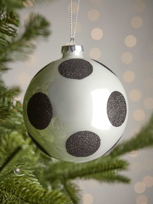Four Glittered Large Glass Baubles - Dots