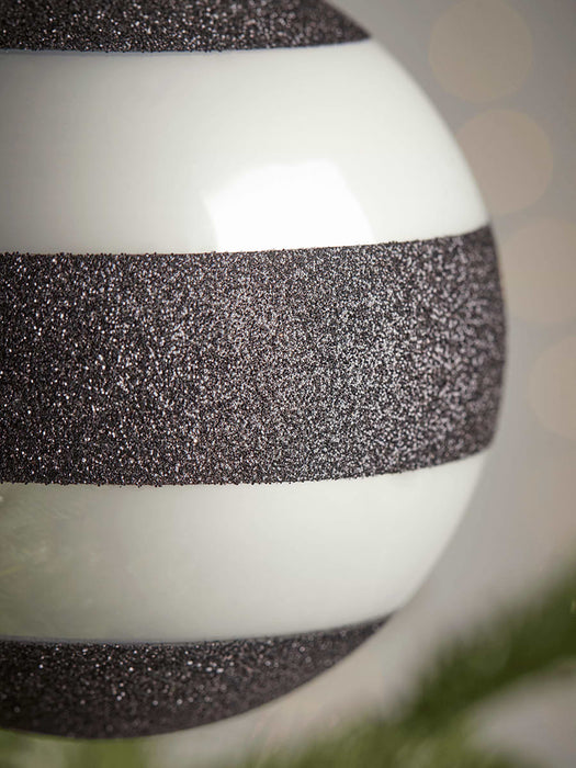 Four Glittered Large Glass Baubles - Stripes