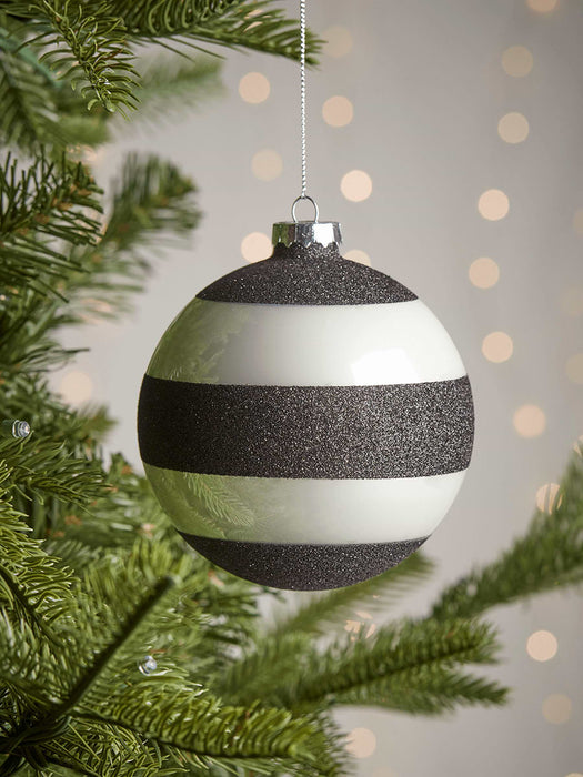 Four Glittered Large Glass Baubles - Stripes