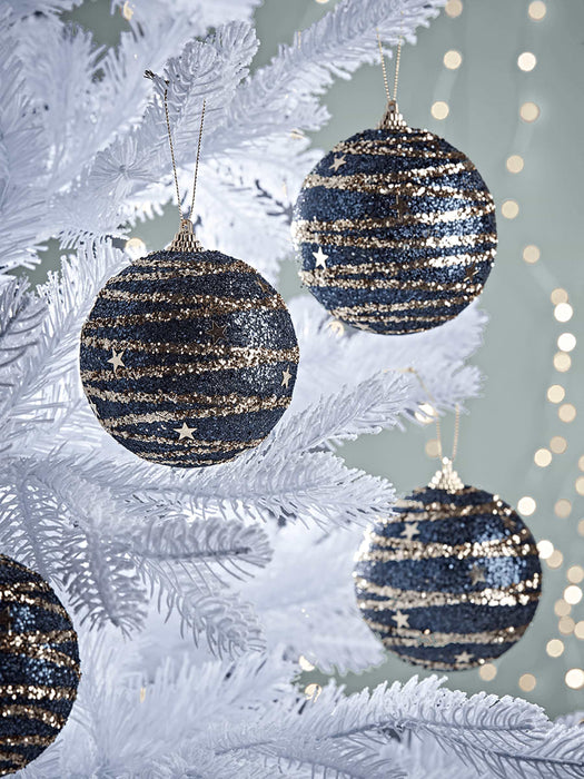 Six Glittered ZigZag Shatterproof Baubles