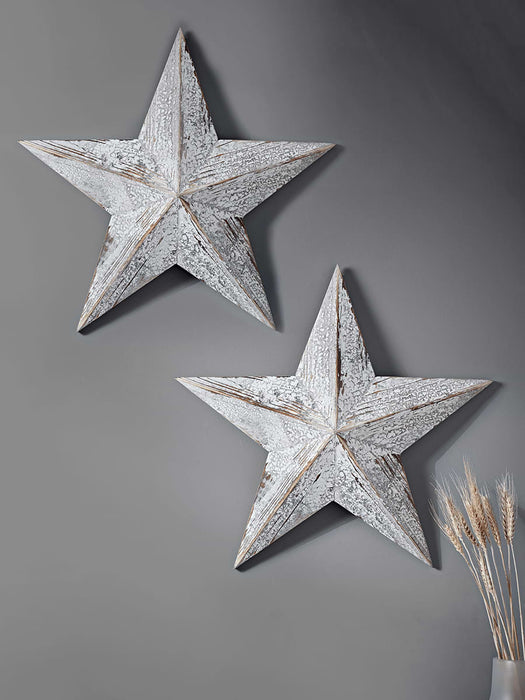 Two Medium Whitewashed Rustic Stars