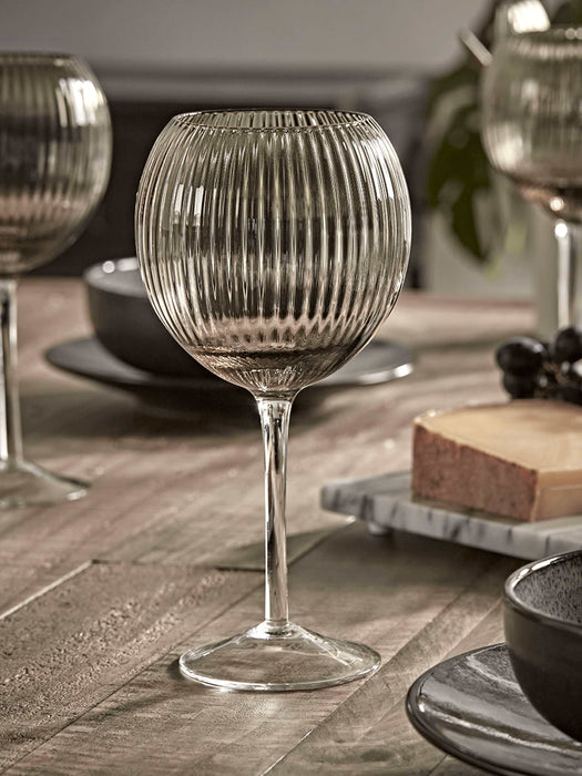Six Smoked Fluted Wine Glasses