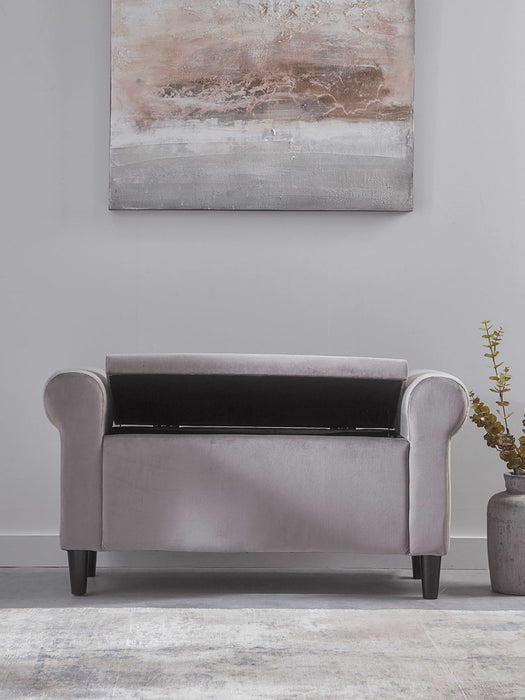 Velvet Slim Storage Ottoman - Grey