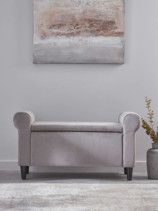 Velvet Slim Storage Ottoman - Grey