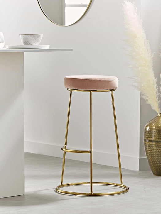 Brass & Blush Velvet High Stool