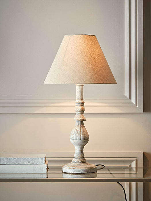 Turned Whitewashed Bedside Lamp
