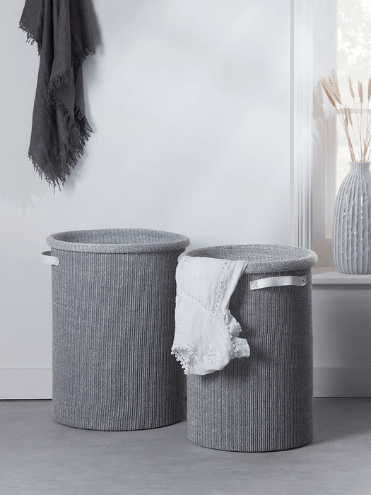 Two Knitted Grey Fabric Laundry Bags