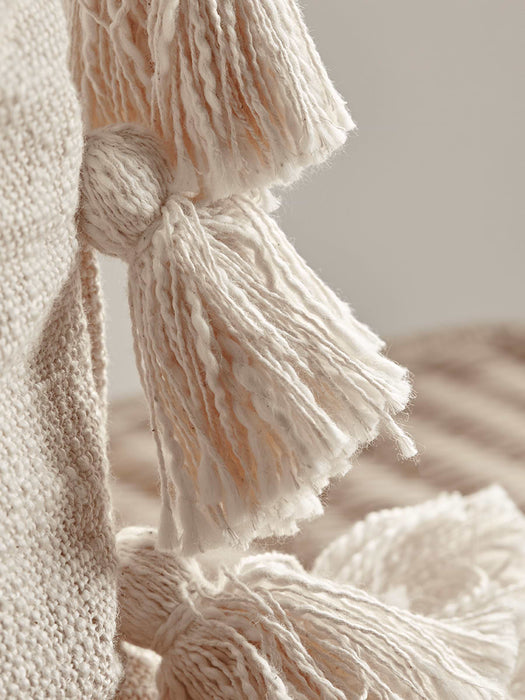Woven Tasseled Cushion - Ivory