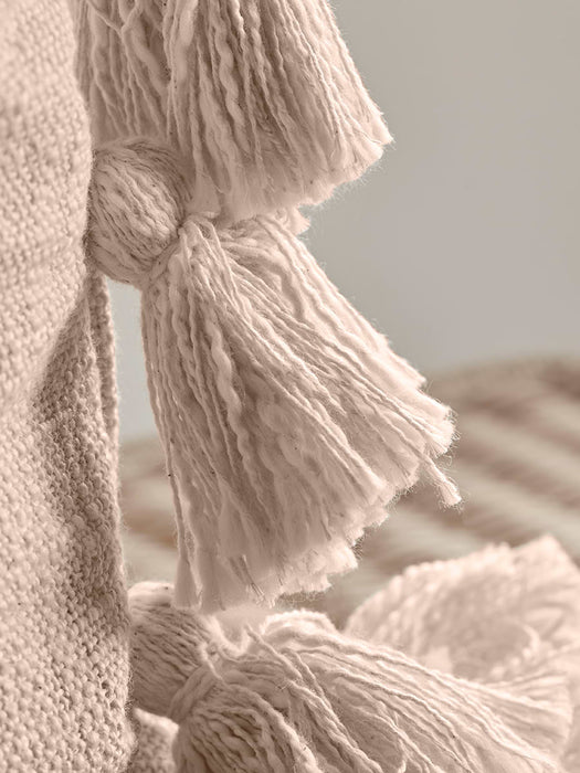 Woven Tasseled Cushion - Soft Blush